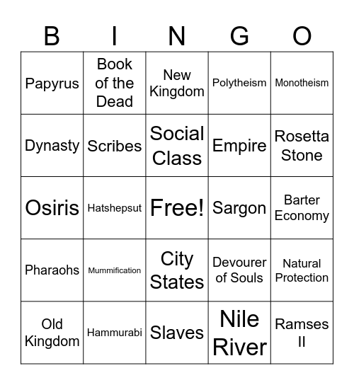 Ancient Mesopotamia/Egypt Bingo Card