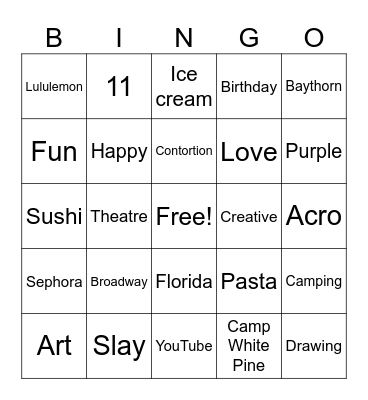 SCAR’S BIRTHDAY BINGO Card
