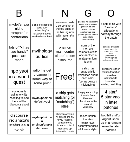 amphoreus yaoi bingo Card