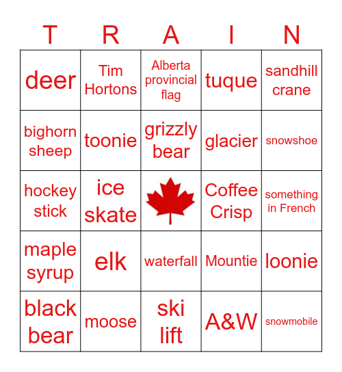 Harding Western Canada Bingo Card
