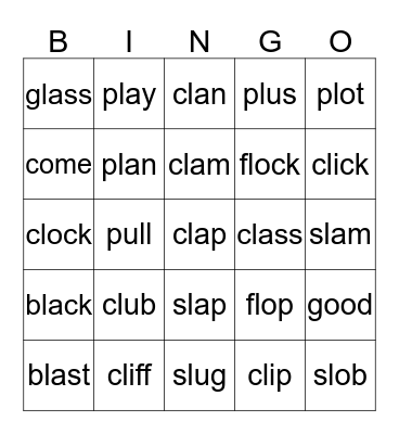 L-Blends  Bingo Card
