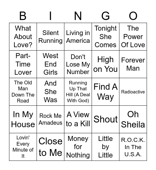 Wow! These 80's Songs are 40 Years Old! Bingo Card