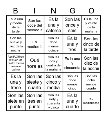 LA HORA Bingo Card