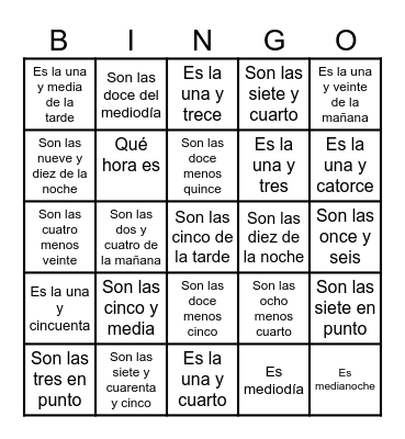 LA HORA Bingo Card