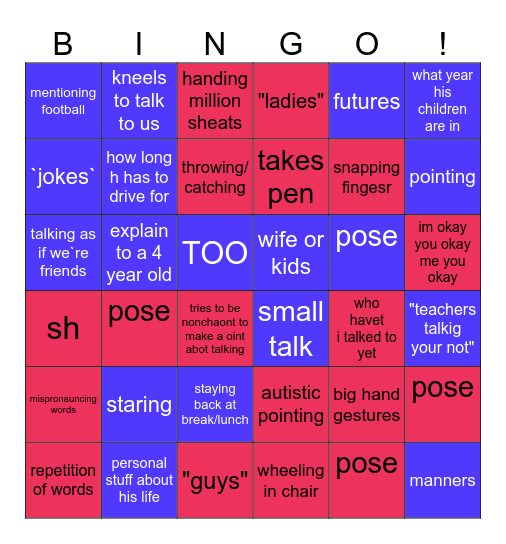 Mr Hanner Bingo Card Bingo Card