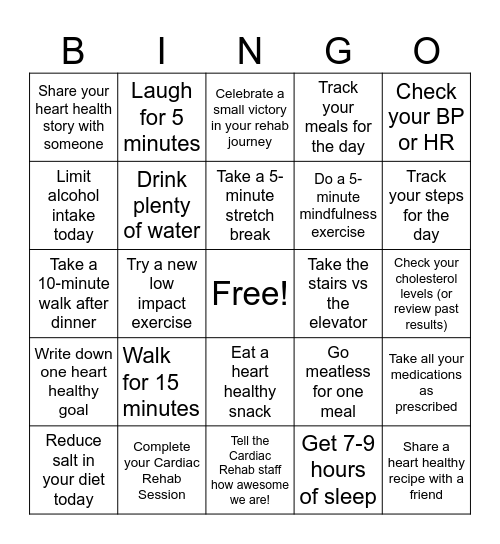Cardiac Rehab Week BINGO! Bingo Card