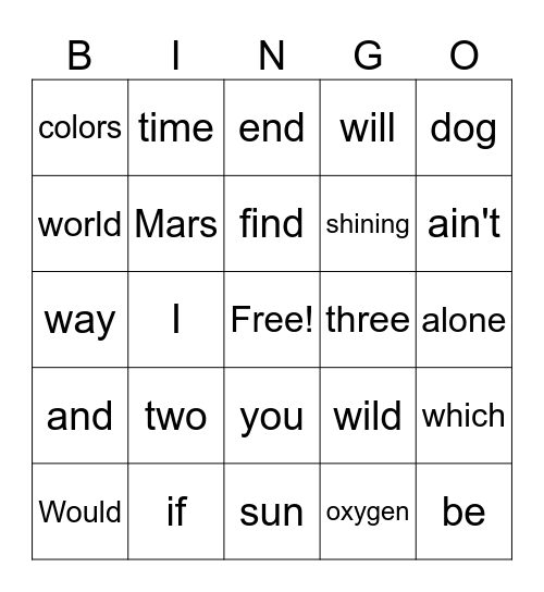 Test Bingo Card