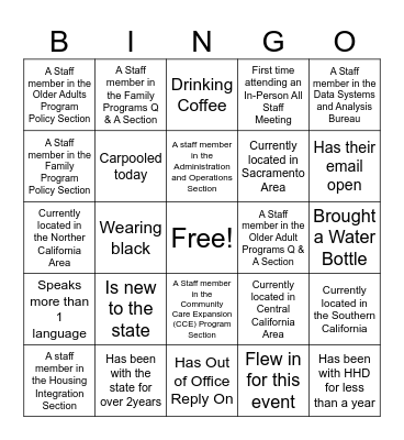Getting to Know HHD Staff Bingo Card