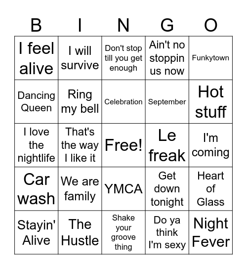 Disco Bingo Card