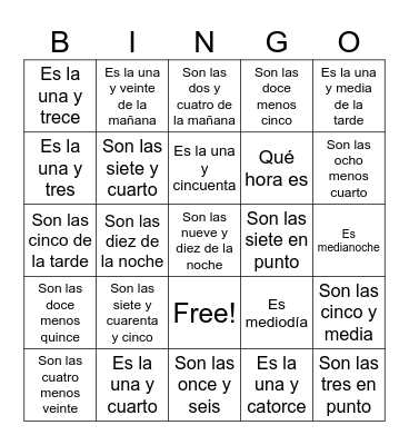 LA HORA Bingo Card