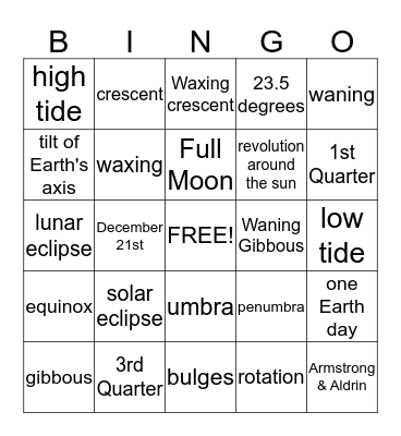 Seasons, Day/Night, Moon Bingo Card