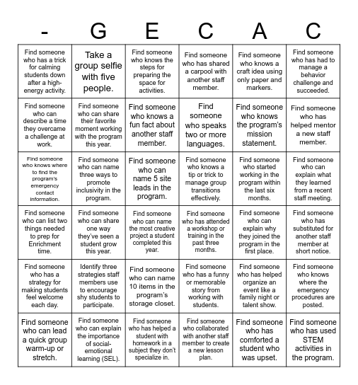 Scavenger Hunt Bingo Card