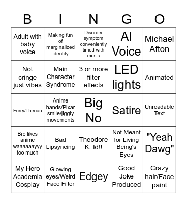 Cringe Comp Bingo Card