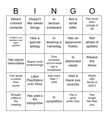 Icebreaker Bingo Card