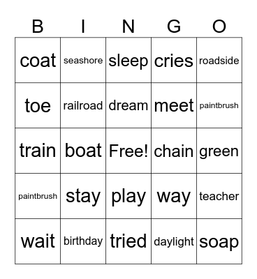 Vowel Teams Bingo Card