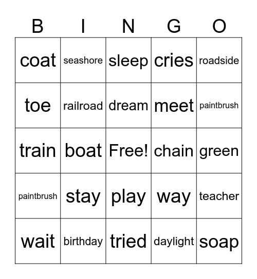 Vowel Teams Bingo Card