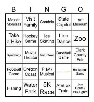 Family Adventure's 2025 Bingo Card