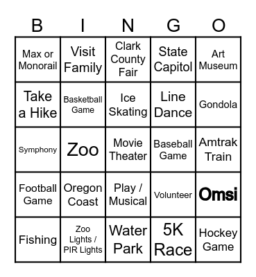 Family Adventure's 2025 Bingo Card