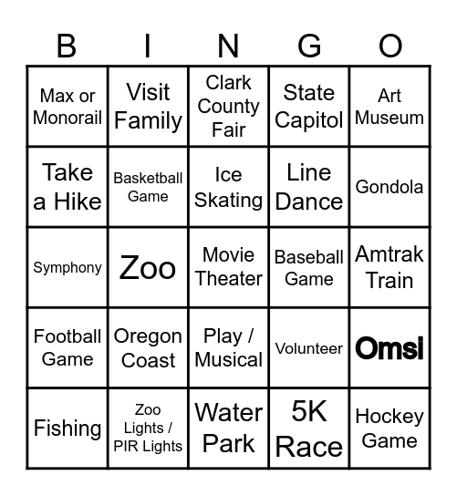 Family Adventure's 2025 Bingo Card