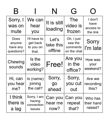 Teams Meeting Bingo Card