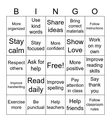 Areas of Improvement Bingo Card