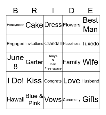 Wedding Shower Fun! Bingo Card