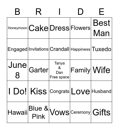 Wedding Shower Fun! Bingo Card