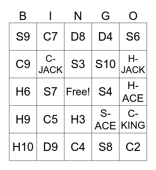 CARD SUIT BINGO Card