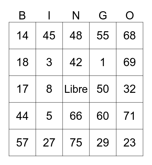 Bingo tineo Bingo Card