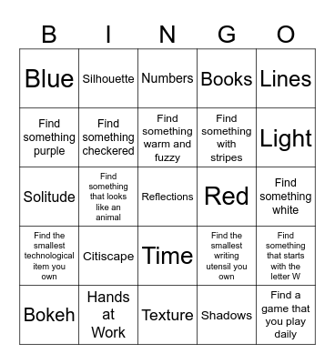 Photograph these Bingo Card
