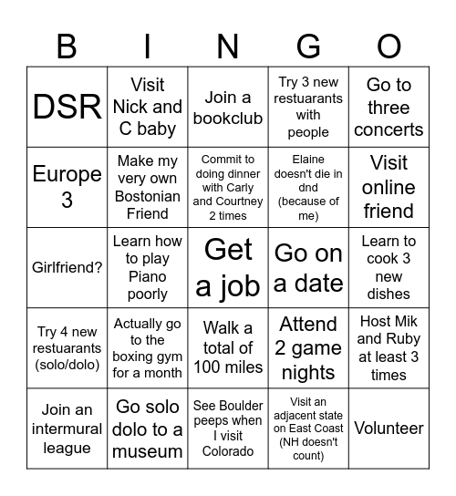 2025 Tanner Goal Bingo Card