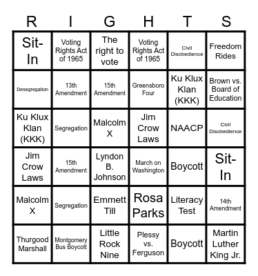 The Civil Rights Movement Bingo Card