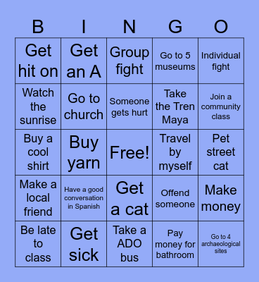 Study Abroad Bingo Card