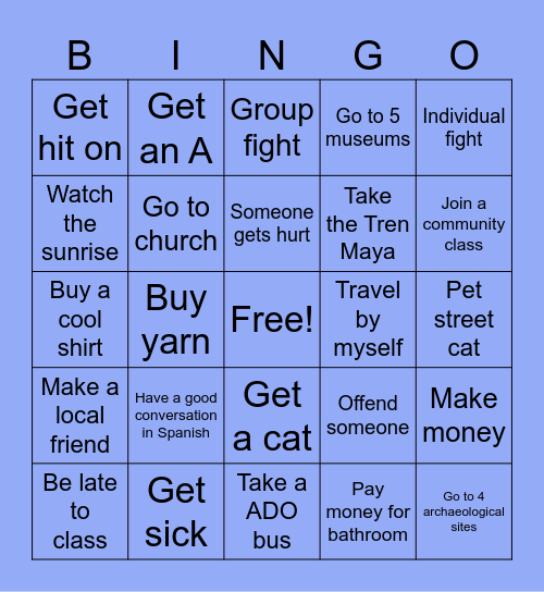 Study Abroad Bingo Card