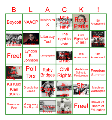 The Civil Rights Movement Bingo Card