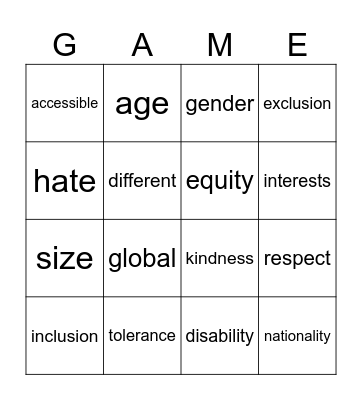 Diversity Bingo Card