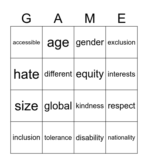 Diversity Bingo Card