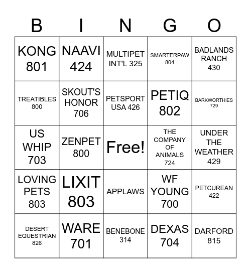 VENDOR BLACK OUT Bingo Card