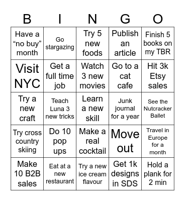 Hannah’s 2025 Bingo Card