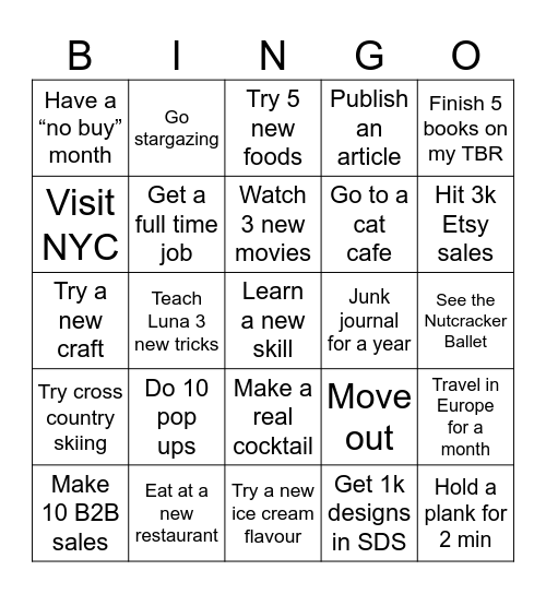 Hannah’s 2025 Bingo Card