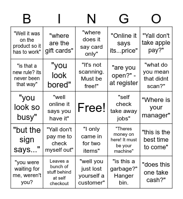 Customer Service Bingo Card