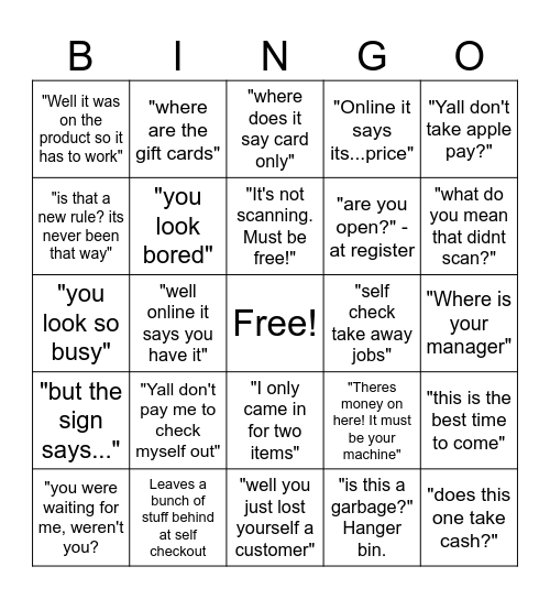 Customer Service Bingo Card