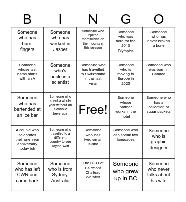 Banquets Bingo Card