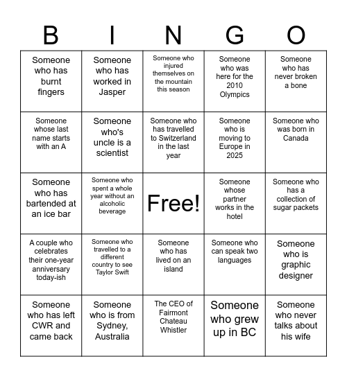 Banquets Bingo Card