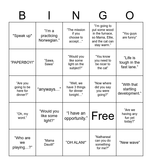 Untitled Bingo Card
