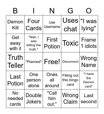 Liar's Bar Bingo Card