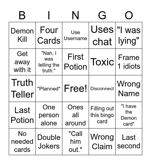 Liar's Bar Bingo Card
