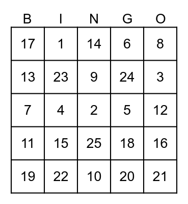 XIANFENG TECHNOLOGY SDN BHD Bingo Card