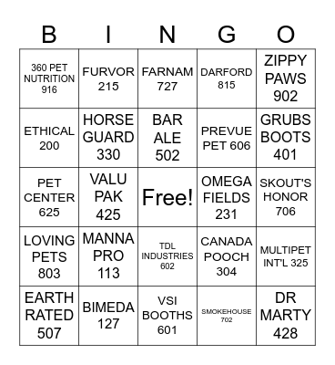 VENDOR BLACK OUT Bingo Card