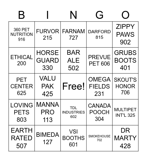 VENDOR BLACK OUT Bingo Card